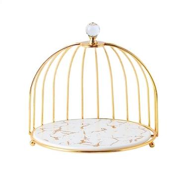 Imagem de Suporte de bolo criativo em forma de gaiola de pássaros, suporte redondo para bolo de sobremesa, bandeja dim sum para chá da tarde, suporte de bolo, suporte de cupcake (25,4 cm)