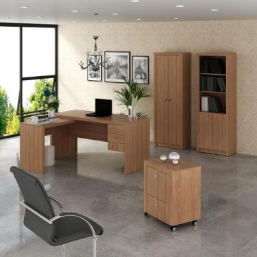 Imagem de Conjunto de Escritório com 2 Armários, Mesa com Apoio Lateral 3 Gaveta