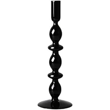 Imagem de Castiçal de vidro preto moderno suporte de vela de mesa, enfeite adequado para jantar, sala de estar, cozinha, sala de jantar, vela