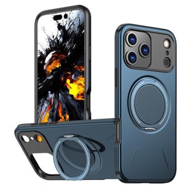 Imagem de HUHUCASE Capa para iPhone 12/13/14/15/16/17 Pro Max, suporte magnético giratório de 360°, 【Compatível com MagSafe】, resistente a quedas e arranhões. (azul, iPhone 17 Pro)