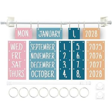 Imagem de Conjunto de calendário dobrável Boho para sala de aula, quadro de avisos colorido, haste ajustável, com cartões de dias semanas, meses, material para professores, decoração pré-escolar
