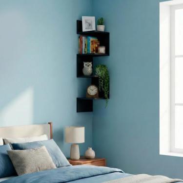 Imagem de Prateleira De Canto Suspensa Decorativa Estante Livros - Kelan, Preto