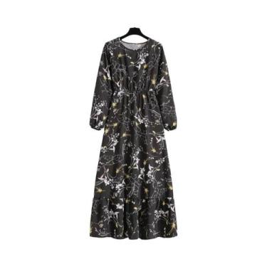 Imagem de Vestido Maxi Floral Feminino Para Primavera E Verão, Casual, Manga Lon