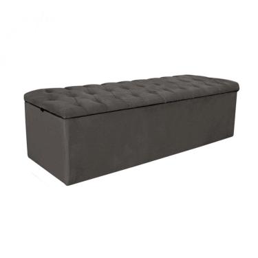 Imagem de Baú Recamier Sapateira Calçadeira King Suede Cinza 193cm Estofada Capitone