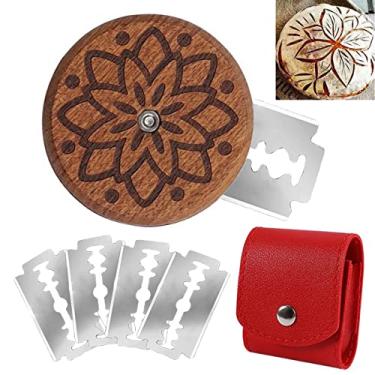 Imagem de Loticy Ferramenta de corte de pão de madeira, faca de pontuação de massa de fermento feita à mão de bambu, ferramenta de corte de pão coxo para padeiros com 5 lâminas de barbear substituíveis e tampa