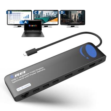 Imagem de OREI Divisor de estação de ancoragem para monitor triplo USB-C – USB-C para 2× HDMI e 1× adaptador DisplayPort, 100W PD, Gigabit Ethernet, 4 × USB 2.0/3.0, leitor microSD – compatível com Windows e
