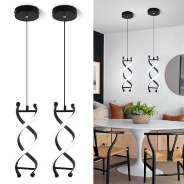 Imagem de CANEOE Luminária pendente moderna espiral, lâmpada suspensa de LED preto branco frio de 5500K, altura ajustável para ilha de cozinha preta para sala de jantar, quarto, pia de cozinha (preto, 5500K, 2