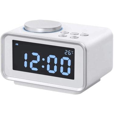 Imagem de Despertador Digital Led, Despertador Display Led Digital Porta Usb Dupla Carregamento Despertador Eletrônico De Cabeceira Para Mesa De Quarto, White