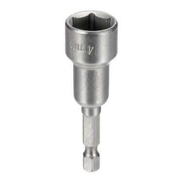 Imagem de HARFINGTON Broca de chave de porca soquete métrico de 14 mm haste sextavada de 1/10.2 cm (65 mm), soquetes magnéticos de 6 pontos de troca rápida, conjuntos de parafusos de aço Cr-V para furadeiras