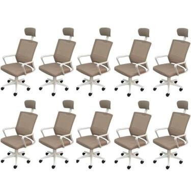 Imagem de Kit 10 Cadeiras para Escritório Presidente Lyon Alta em Tela Mesh Bege