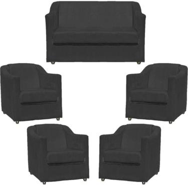 Imagem de Kit Namoradeira Decorativa + 4 Poltronas Para Sala Manicure Recepção Consultório Mila Suede