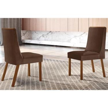 Imagem de Kit 2 Cadeiras De Cozinha Dakota 2 Un Madeira Capuccino-suede Marrom - Rufato