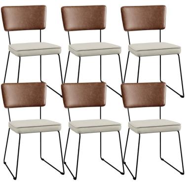 Imagem de Kit 06 Cadeiras L02 Couríssimo Marrom Linho Champagne