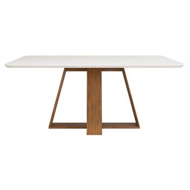Imagem de Mesa De Jantar Kiara Tampo Chanfrado Curvo Freijó Off White - Dj Móveis