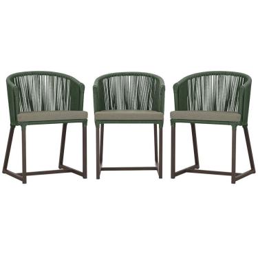 Imagem de 3 Cadeiras De Jantar Noronha Marrom Corda Náutica E8 Trama Verde