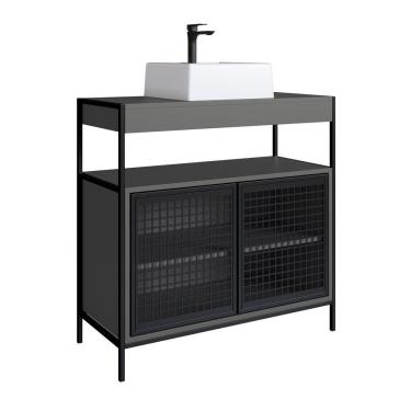 Imagem de Kit Gabinete E Cuba Para Banheiro P1038c Grafite Pp Milani Store Grafite