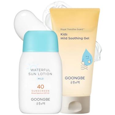 Imagem de GOONGBE Loção solar aquosa para bebês crianças FPS 40 e gel suave calmante - Protetor solar mineral de óxido de zinco e alívio pós-sol - Cuidados com a pele coreana para pele sensível - vegano