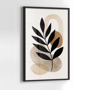 Imagem de Quadro com Moldura e Acrilico Cristal Vidro Folhas Minimalistas para S