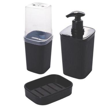 Imagem de Kit Banheiro Porta Sabonete + Porta Escova + Porta Algodão Pia Lavabo 