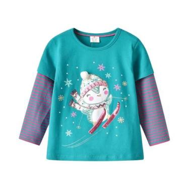 Imagem de Camisetas Listradas De Natal Para Meninas, Boneco De Neve, Flocos De N
