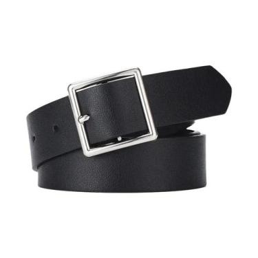 Imagem de Cinto Feminino Preto De Couro PU Macio Com Fivela Quadrada, Estilo Chi