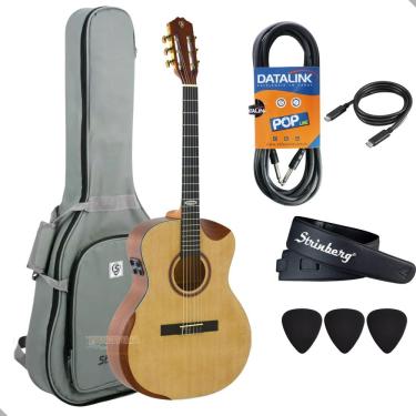 Imagem de Kit Violao Nylon Eletrico Strinberg Galaxy Sc301Hcr Natural