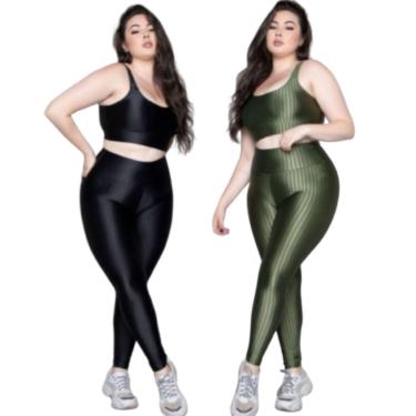 Imagem de KIT 2 Conjunto Top e Calça Plus Size New Zig 3D Serra e Mar Bojo Compressão Academia Moda Fitness-Feminino