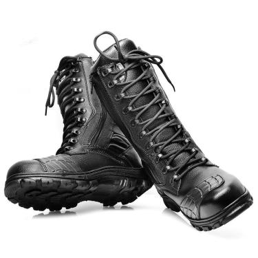 Imagem de Bota Coturno Militar Couro Masculina Preta Cano Longo-Masculino