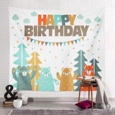 Imagem de Tapeçaria Happy Birthday Room Aesthetic 150x130cm, microtecido - yiwei