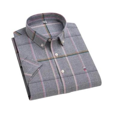 Imagem de Camisa Oxford Masculina 100% Algodão Xadrez Manga Curta Corte Regular 