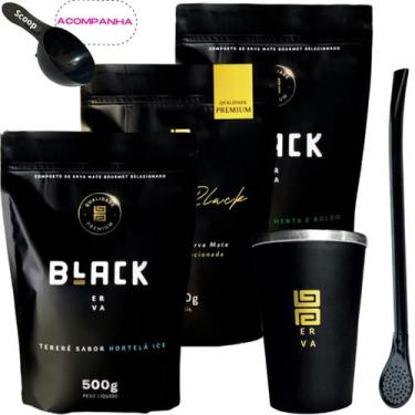 Imagem de Kit 3 Pacotes Black Erva Mate Tereré + Copo de Alumínio Térmico + Bomb