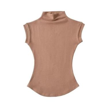 Imagem de Camisetas Sem Mangas De Gola Alta Slim Fit Para Mulheres, Moda Casual 