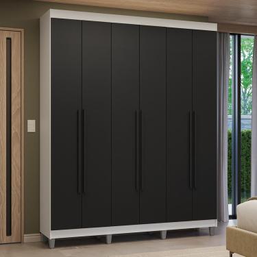 Imagem de Guarda Roupa Casal Venus 6 Portas Batentes 4 Gavetas MDP Branco-Preto-Preto Madesa