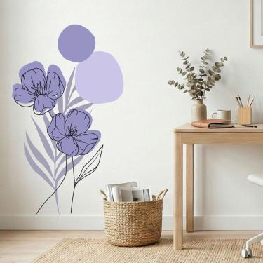Imagem de Adesivo Floral Boho Roxo Estilo Nórdico 70x120 Minimalista Abstrato