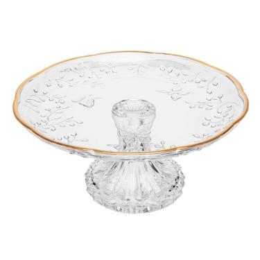 Imagem de Prato de Cristal Transparente C/Pé para Bolo/Doces e Fio de Ouro New Butterfly 27x12cm Lyor