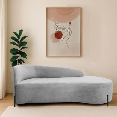 Imagem de Divã Recamier Orgânico França 140cm Lado Dir Pés Metal Preto Linho Cinza Claro