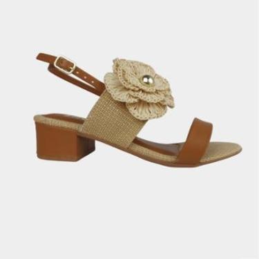 Imagem de Sandália Feminina Talara Palha Enfeite Natural Flor Salto Confortável-Feminino