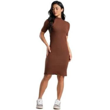 Imagem de Vestido Midi Manga Curta Bella Fiore Gola Alta Blogueira Canelado Moda Casual Feminina-...