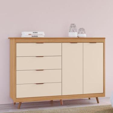 Imagem de Cômoda Ravenna 100 MDF com 4 Gavetas 2 Portas e Kit de Pés Estilo Retr