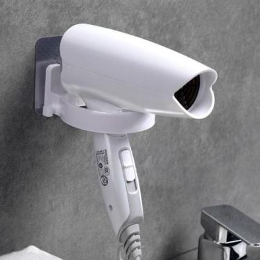 Imagem de Suporte Secador Cabelo Sem Furo Organizador Fios Adesivo Parede 2 Em 1