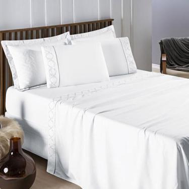 Imagem de Lençol Cama Casal Queen Jogo 4 Peças Infinity 400 Fios Detalhe Ponto P