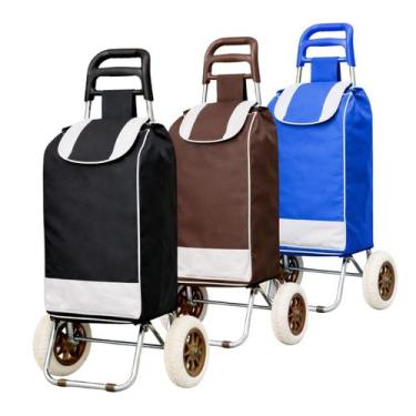 Imagem de Carrinho de Compras Feira Dobrável com 2 Rodas Reforçado Bolsa Removív
