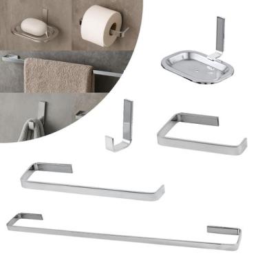 Imagem de Kit Acessórios Banheiro 5 Peças 100% Metal Cromado Cabide, Porta toalh