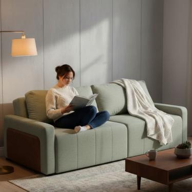 Imagem de Sofá Cama Dublin, Retrátil e Reclinavél, Tecido Bouclé, Molas ensacadas, 1,90m.