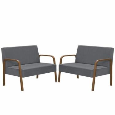 Imagem de Kit 2 Namoradeiras Jade Braço Madeira Suede Grafite - D SALLA