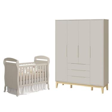 Imagem de Berço Americano Danny E Guarda Roupa 4 Portas Elfe Classic Areia Acetinado Natural - Reller