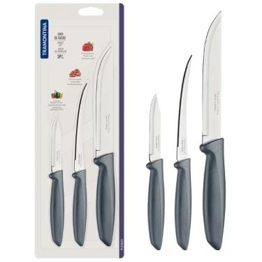 Imagem de Conjunto de Facas Plenus para Cozinha em Aço Inox com Lâminas Temperadas e Cabos em Polipropileno Cinza Tramontina