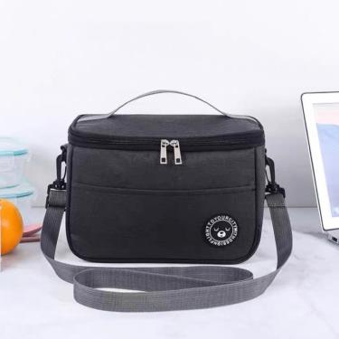 Imagem de Bolsa Térmica Porta Marmita Grande OEM Fitness em Poliéster e Manta Laminada 18x26x17 Preto Unissex