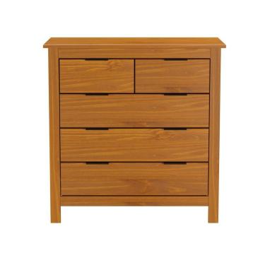 Imagem de Cômoda Liano 5 Gavetas em Madeira Pinus com Puxador de Metal Café Brilhante para Quarto