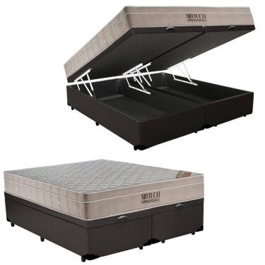 Imagem de Cama Box Baú Queen Sintético Bipartido + Colchão Airtech Molas Ensacadas 65x158x198 Cor...